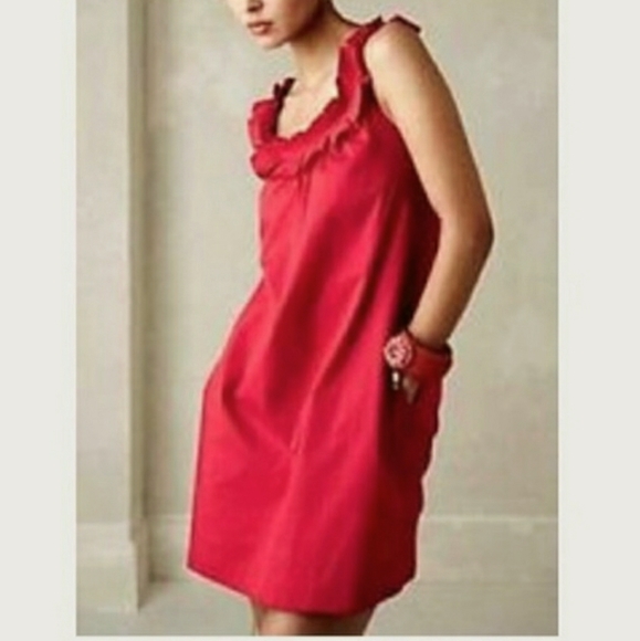 Anthropologie Fei red ruffle tank mini dress